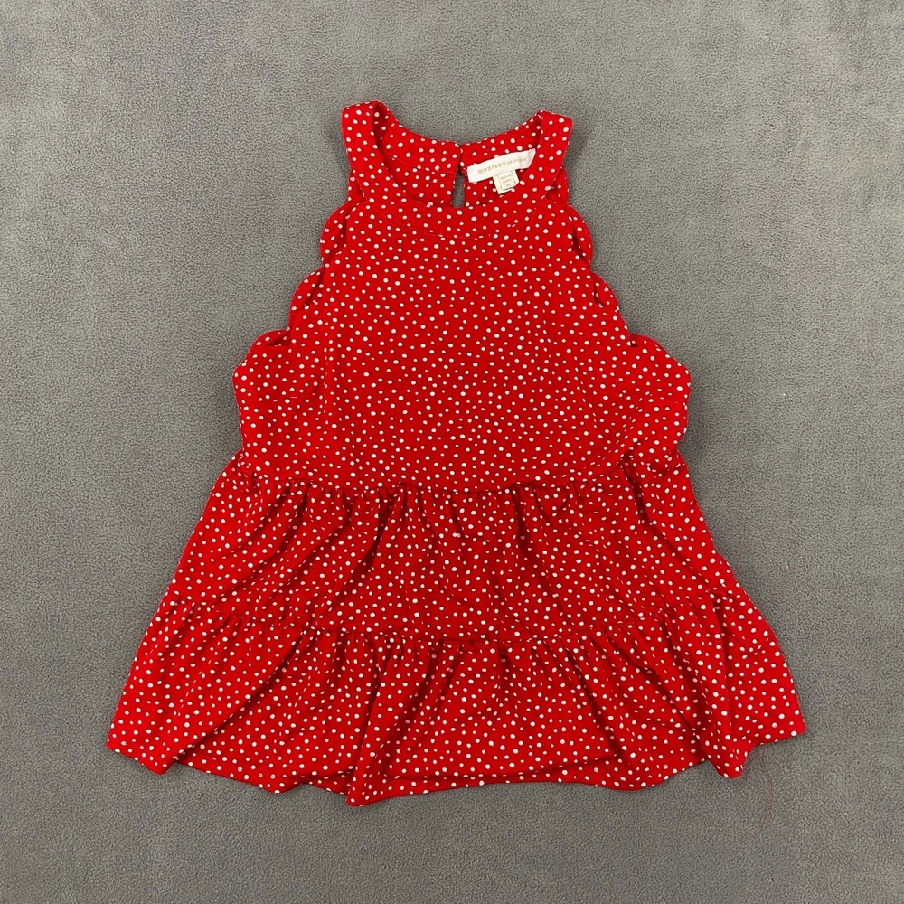 Monteau Los Angeles Tiered Blouse Top Womens Medium Red White Polka Dot‎ Stretch